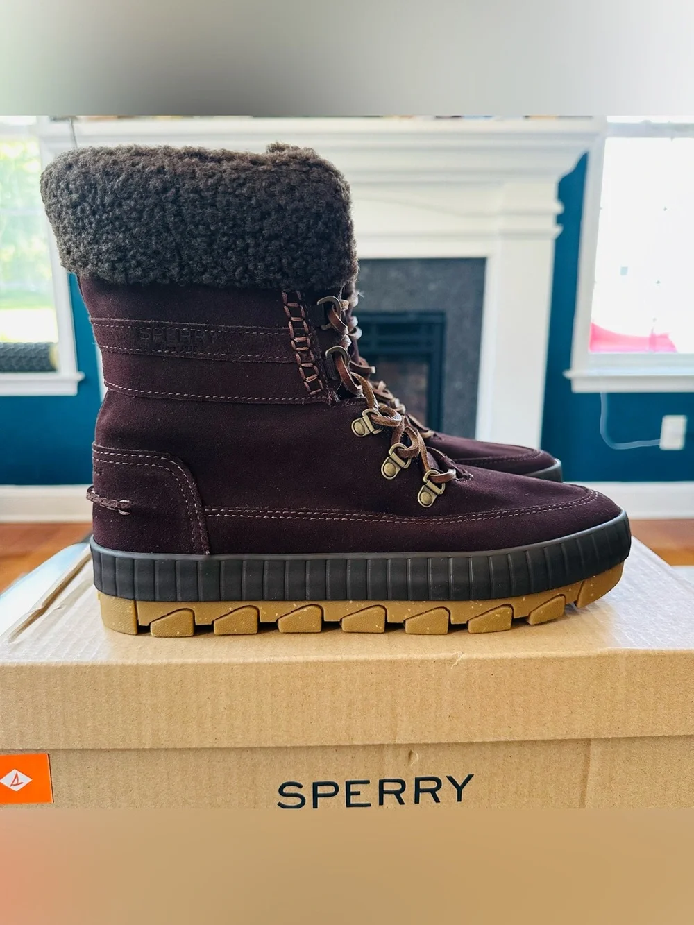 Sz 9 Sperry Women's Torrent Dark Brown Suede Lace Up Winter Boots STS87756